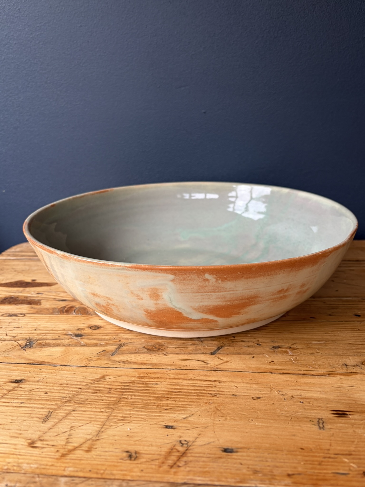 Large green-brown salad bowl