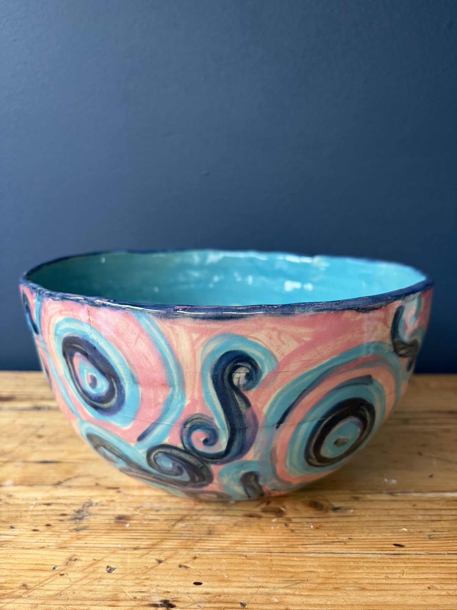 Underglaze swirls medium salad bowl