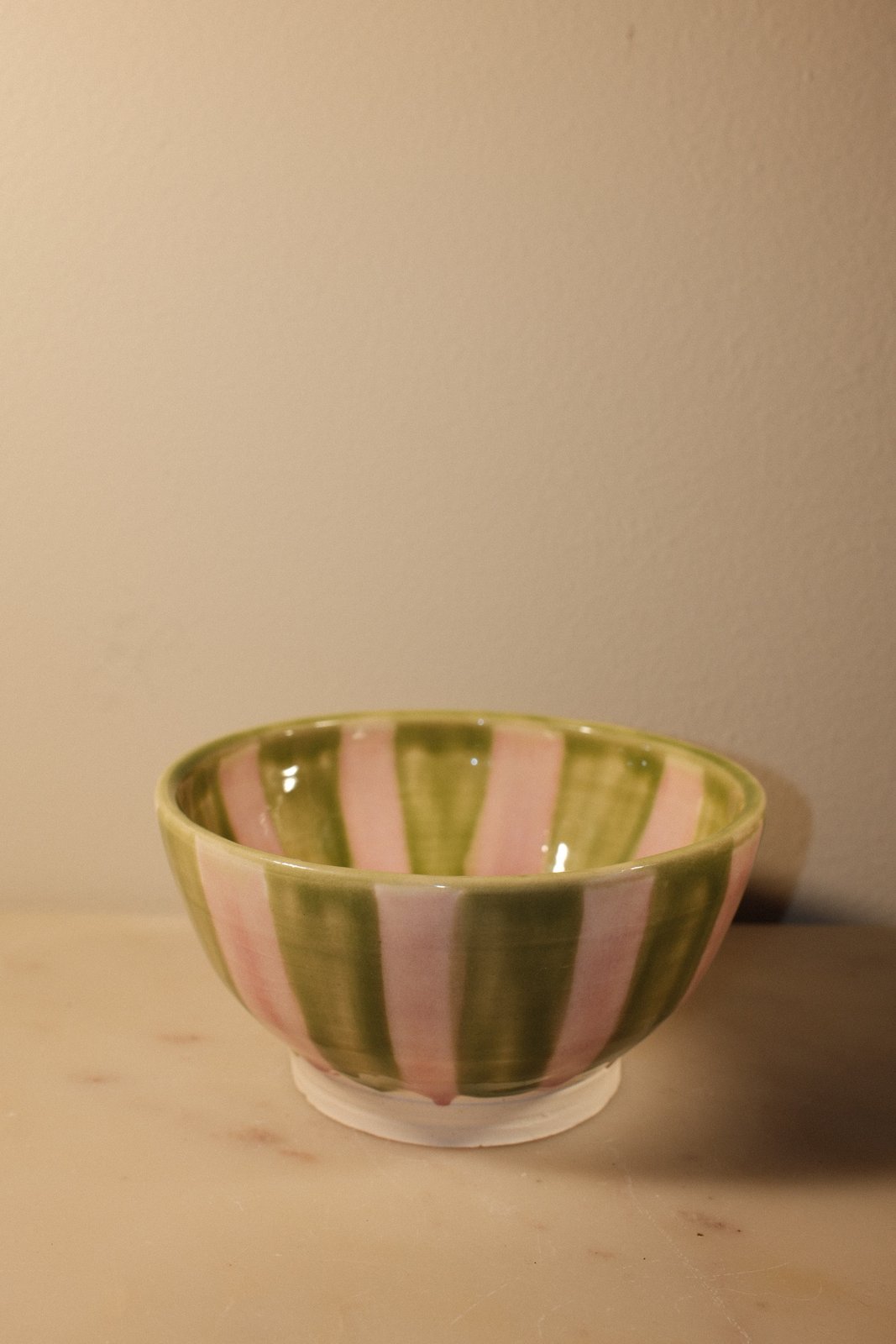 Wasabi and Misty Pink striped bowl