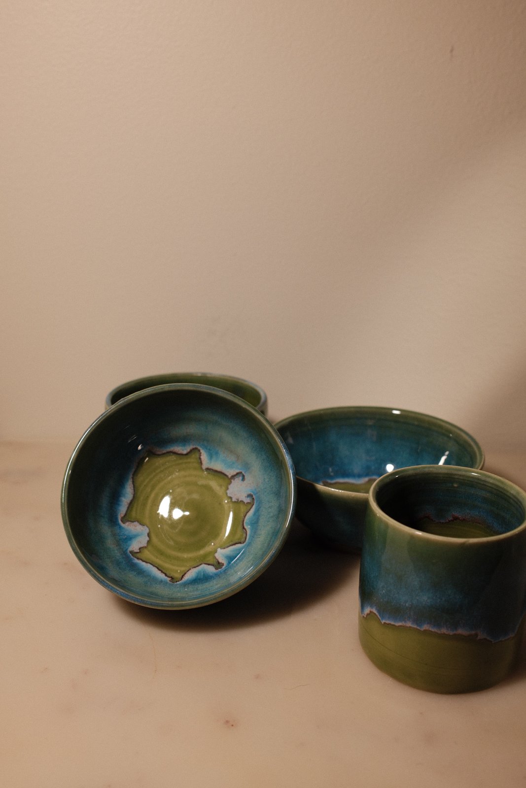 Wasabi, Arctic Blue and Lustrous Jade bowls