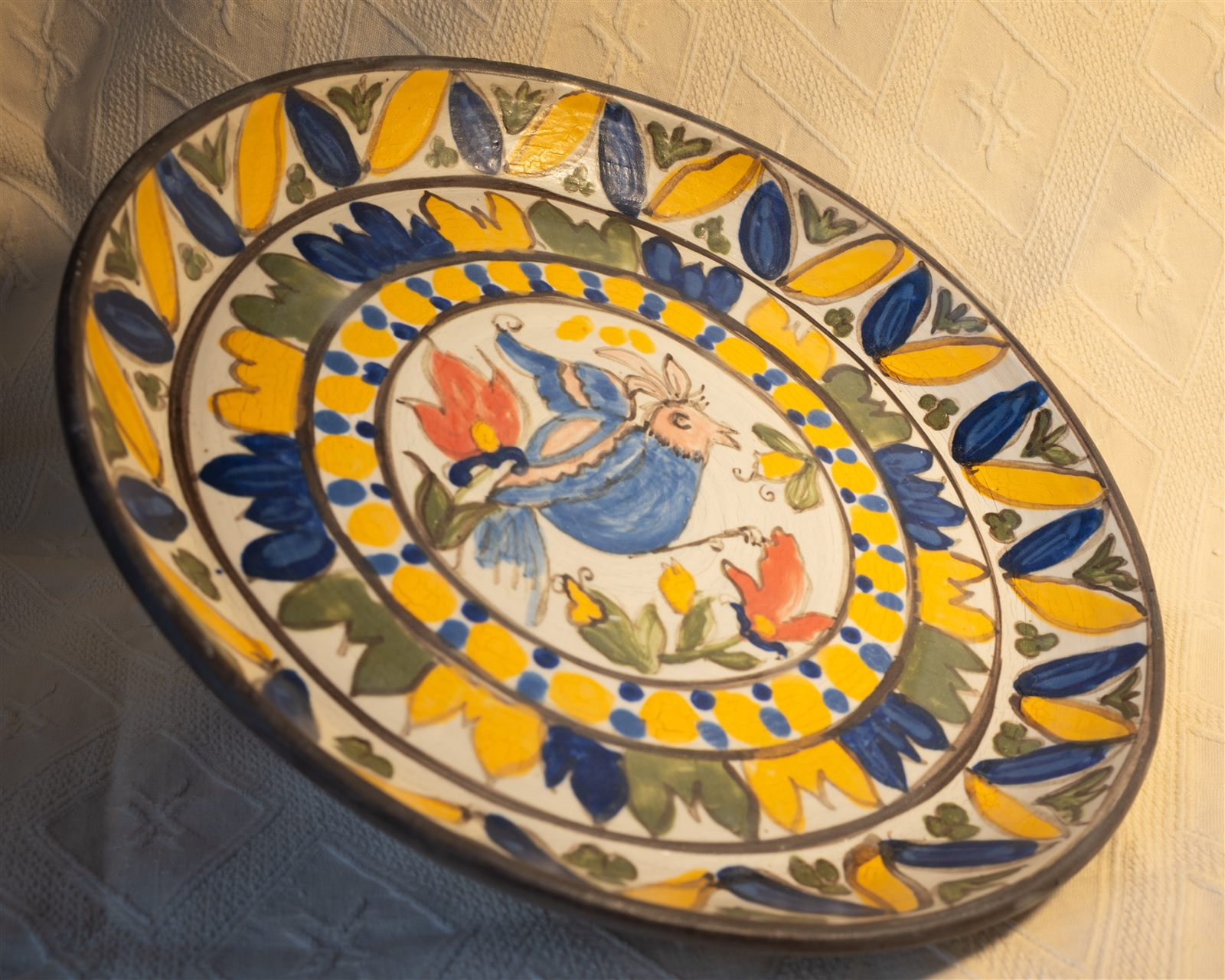 Talavera-style bird and flower plate