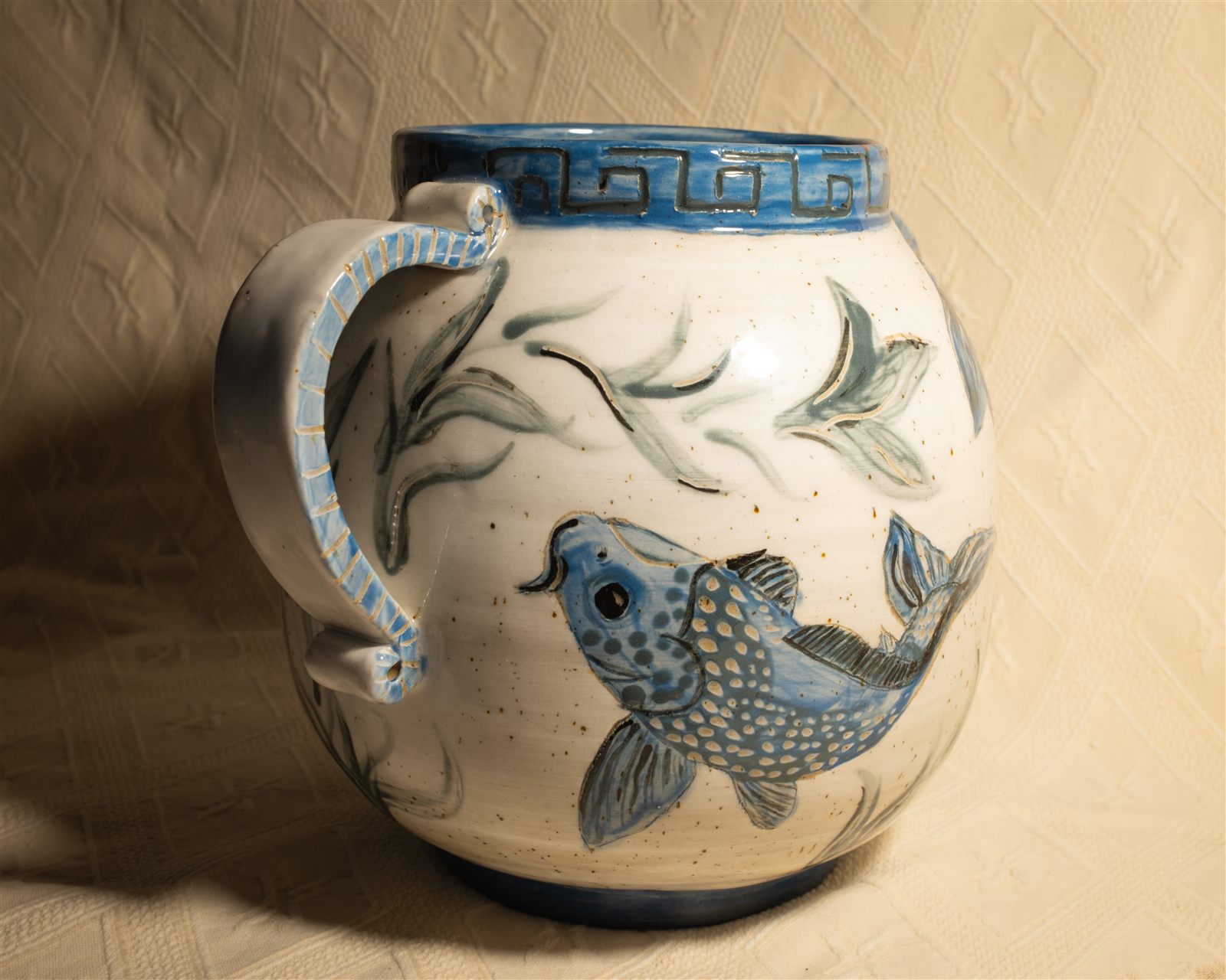 Blue and white koi vase 2